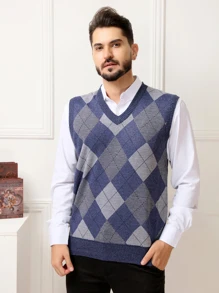 Men Sweater Vests - Blue - View 2