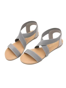 Women's Elastic Ankle Strap Flat Sandals Summer Dressy Shoes Cute Strappy Gladiator Sandals - 灰色 - 查看 4