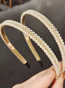 Kit 2 Tiara pérola Faixa De Cabeça Feminina Elegante Com Pérola / Princesa / Acessórios De Cabelo Para Presente Pronta Entrega - Branco - Visão 5
