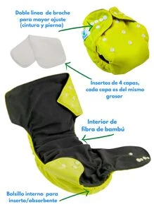 BABYBAMBOO Reusable Bamboo Cloth Diaper + 2 Inserts 4 Layers Of Microfiber - Blue - View 2