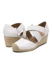 Womens's Wedges Sandals Close Toe Espadrilles Platform Slip On Elastic Cross Straps Dressy Wedges Sandals White Sandals Matching Dress - 白色 - 查看 10