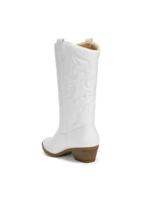 Women'S Cowboy Western Boots Pull On Cowgirl Boots Point Toe Embroidered Detail Chunky Heeled Mid Calf Boots Winter Christmas Valentine's Day Festive Black Boots - 白色 - 查看 3
