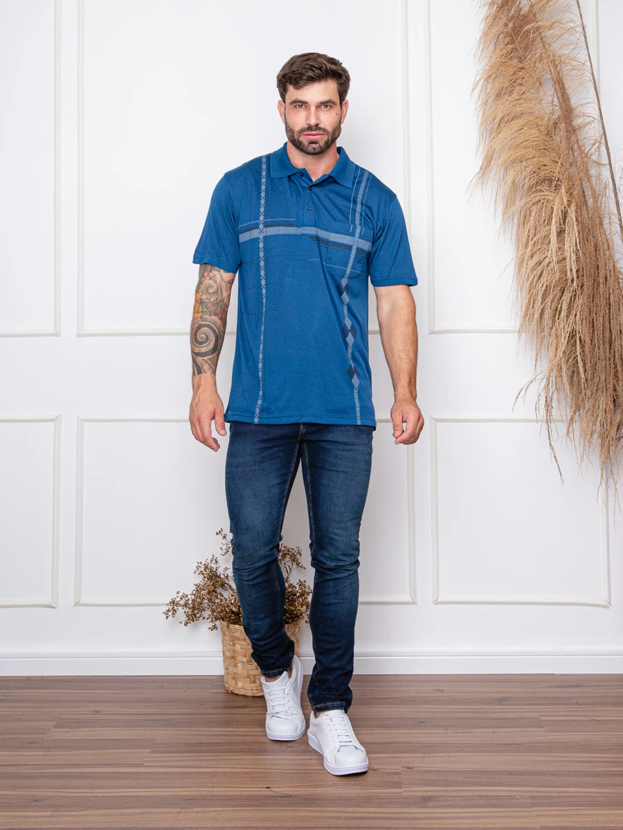 Men Polo Shirts - 藍色 - 查看 1
