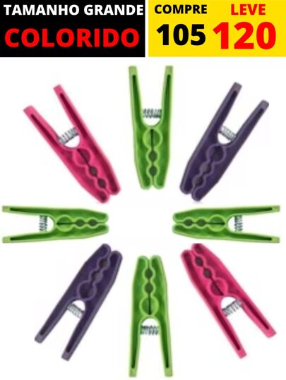 Kit 120 Prendedores De Roupa Coloridos Grande Varal Pregador Roupa Reforçado Plástico Atacado