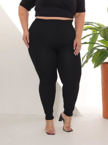 Plus Size Leggings - 黑色 - 查看 1