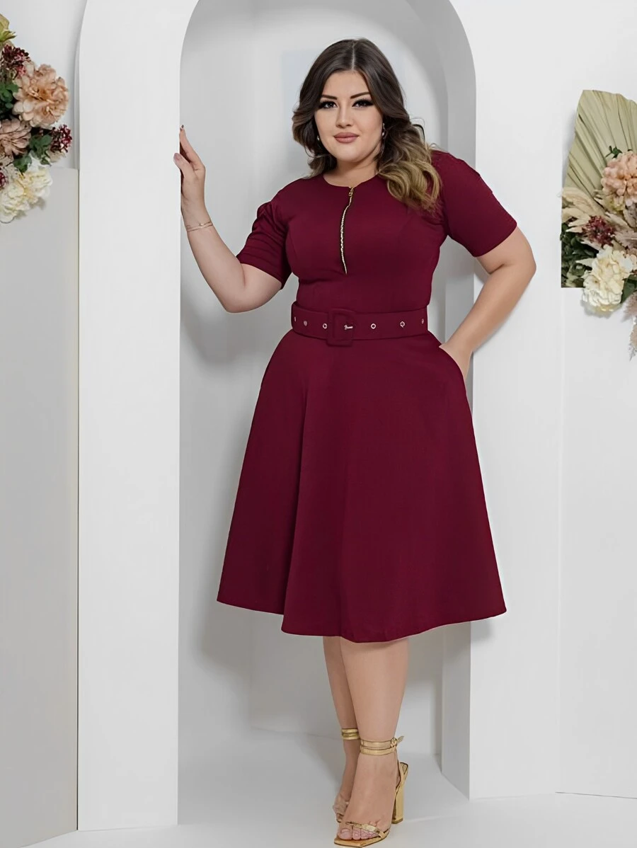 Plus Size Dresses - 酒紅色 - 查看 1