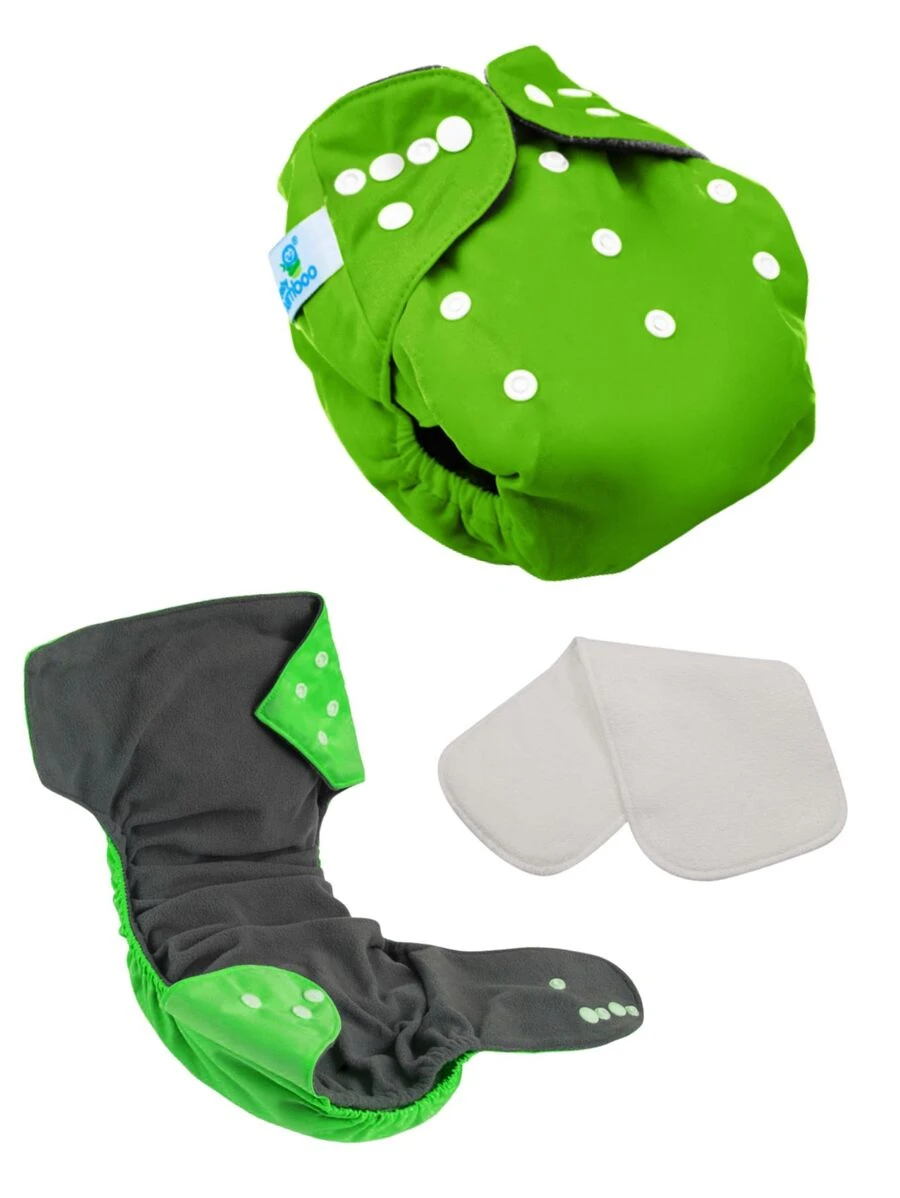 BABYBAMBOO Reusable Bamboo Cloth Diaper + 2 Inserts 4 Layers Of Microfiber - Green - View 1