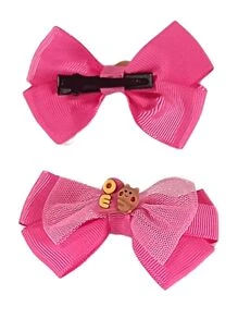 Children's Hair Bows, Duckbill Clips, 2 Units - Pink - View 3