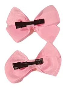 Children's Hair Bows, Duckbill Clips, 2 Units - Baby Pink - View 2