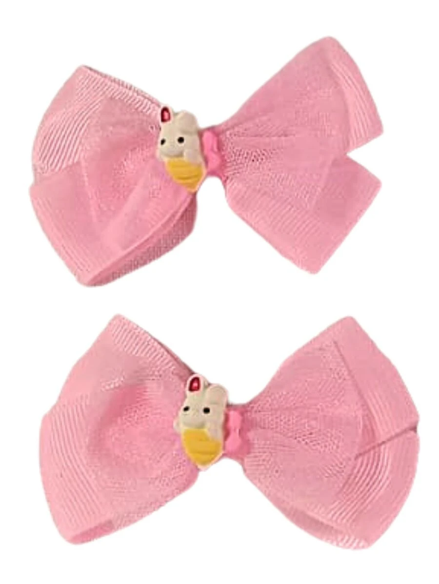 Children's Hair Bows, Duckbill Clips, 2 Units - Baby Pink - View 1