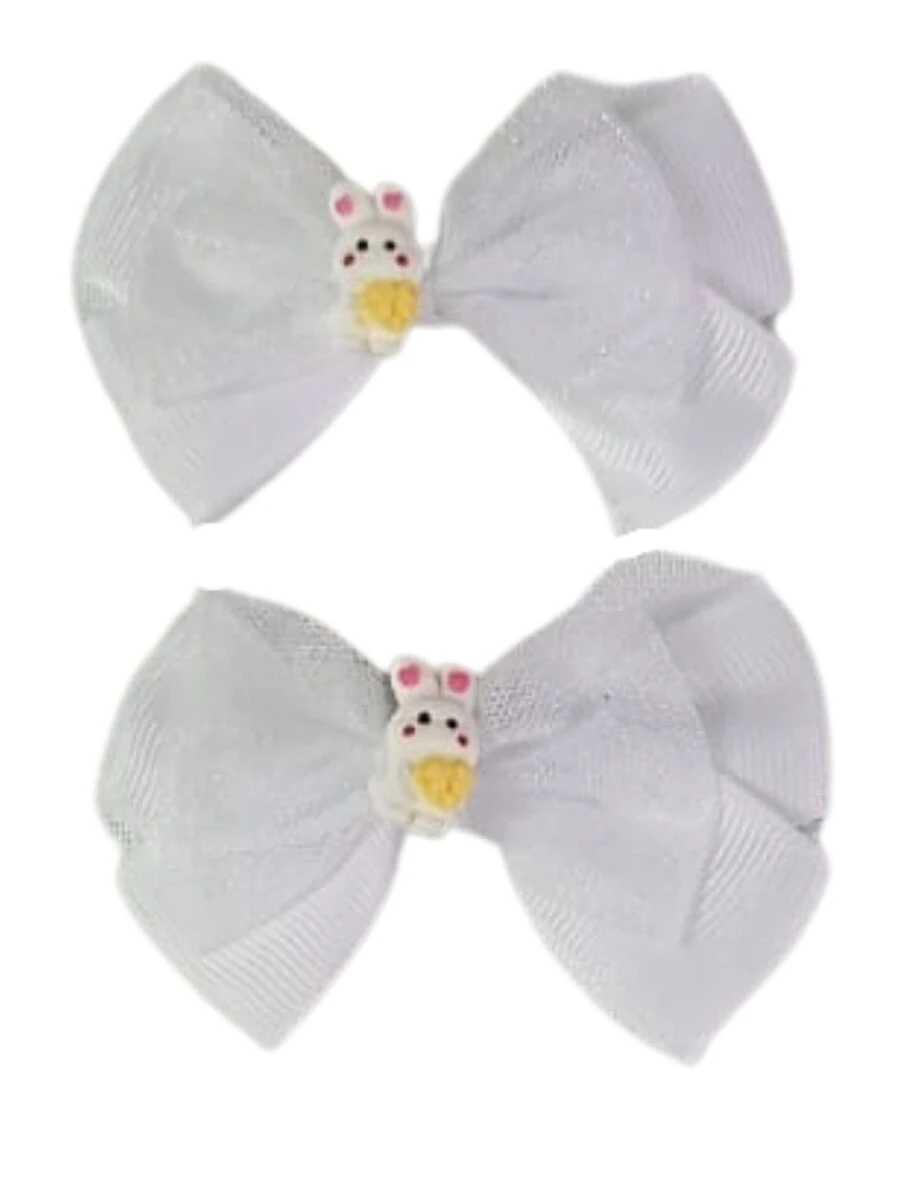Children's Hair Bows, Duckbill Clips, 2 Units - White - View 1