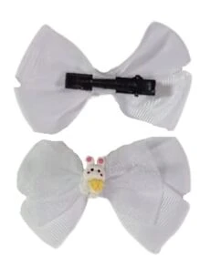 Children's Hair Bows, Duckbill Clips, 2 Units - White - View 3