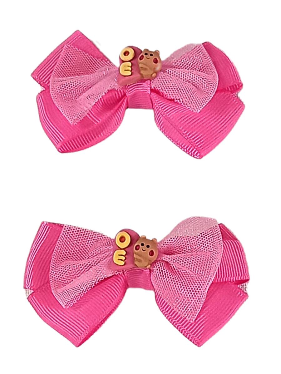 Children's Hair Bows, Duckbill Clips, 2 Units - Pink - View 1