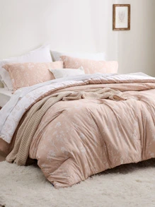 Bedsure Mother's Day Floral Comforter Set, Cute Floral Bedding, 1 Soft Reversible Botanical Flowers Comforter And 1/2 Pillow Shams, For Spring Decor, Wedding Decor, Easter Decor, Room Decor, Home Decor - Bụi hồng - Xem 7