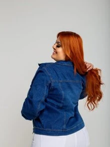 Plus Size Denim Jackets - 中等水洗藍 - 查看 2