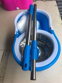 Mop Balde Azul Giratório Cesto Inox + 2 Refiis - Azul - Visão 1