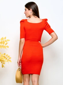 Women Sweater Dresses - 橘色 - 查看 2