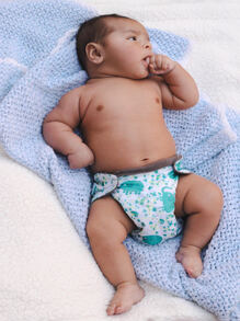 BABYBAMBOO 10 Reusable Printed Diapers With Bamboo Interior + 12 4-Layer Microfiber Inserts - Blue - View 3
