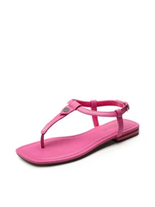 Women's Thong Flat Sandals Open Toe With Cute Square Strappy Adjustable Ankle Strap Fashion Summer Vacation T-Strap Sandals Shoes Two Style To Wear - 玫紅色 - 查看 6