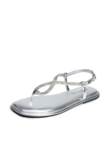 Women's Flat Sandals Fashion Rhinestone Flat Sandals With Ankle Strap For Summers Dress Casual - Silver - View 4