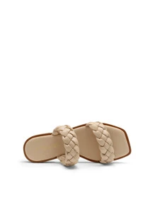 Women's Braided Sandals Slip On Slides Two Straps Square Toe Dressy Summer Sandals - 杏色 - 查看 8