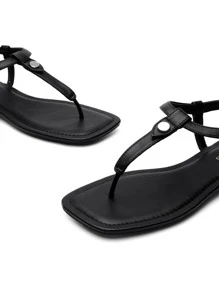 Women's Thong Flat Sandals Open Toe With Cute Square Strappy Adjustable Ankle Strap Fashion Summer Vacation T-Strap Sandals Shoes Two Style To Wear - 黑色 - 查看 7