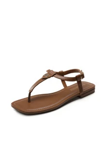 Women's Thong Flat Sandals Open Toe With Cute Square Strappy Adjustable Ankle Strap Fashion Summer Vacation T-Strap Sandals Shoes Two Style To Wear - màu nâu - Xem 6