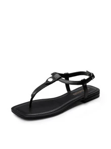 Women's Thong Flat Sandals Open Toe With Cute Square Strappy Adjustable Ankle Strap Fashion Summer Vacation T-Strap Sandals Shoes Two Style To Wear - 黑色 - 查看 6
