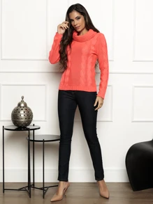 Women Sweaters - Màu Hồng  San hô - Xem 5