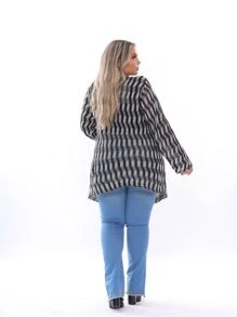 Plus Size Cardigans - 黑與白 - 查看 2