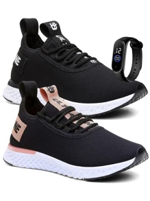 Women Wedge Sneakers - Black and White - View 1