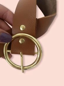 Cinto Redondo Simples Marrom com Dourado