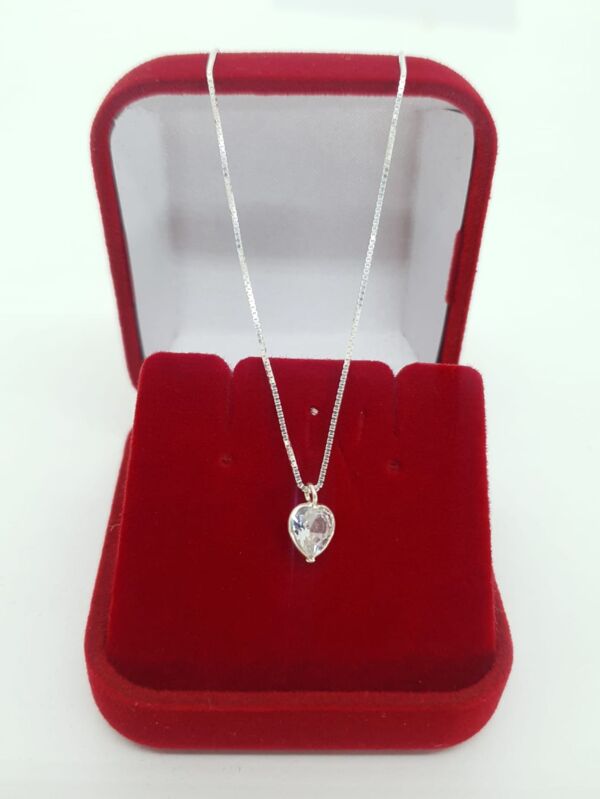 Corrente Colar Veneziana 45 Cm Feminino + Pingente Coração Zircônia Prata 925 Legítima