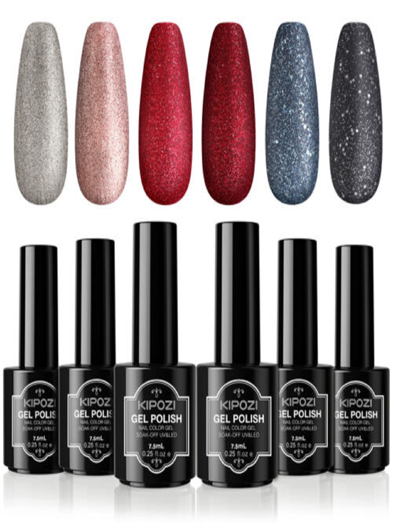 6X Gel Nail Polish Set Red Black Glitter Nail Polish Soak Off Nail Art