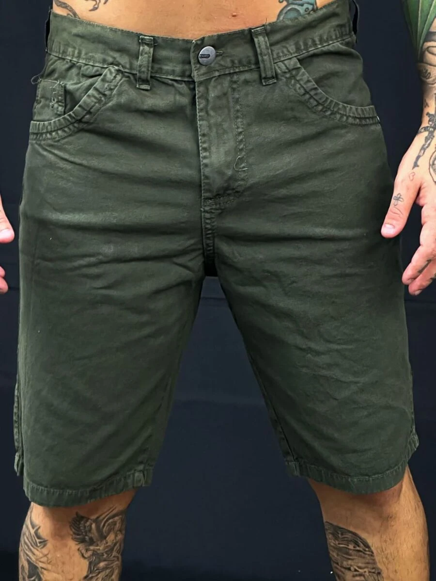 Men Denim Shorts - 軍綠色 - 查看 1