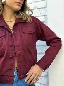 liberty moda Women Denim Jackets & Coats - Burgundy - View 7