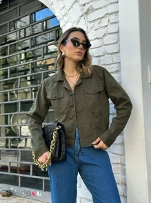 liberty moda Women Denim Jackets & Coats - Army Green - View 5