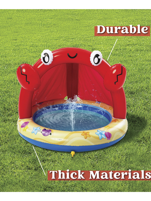 Sloosh Kiddie Pool with Canopy Baby Pool Inflatable Crab Sprinkler