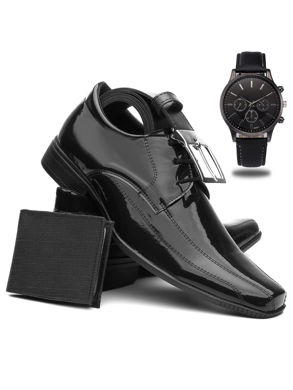 Sapato Social Masculino em Verniz Confortável + Kit Homem Moderno Casual