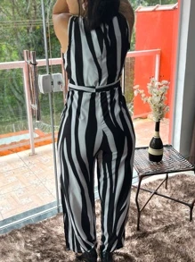 Women Jumpsuits - Black and White - View 2