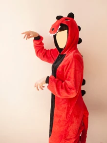 Red Dinosaur Adult Romper Pajamas With Hood For Sleeping Rest - Red - View 5