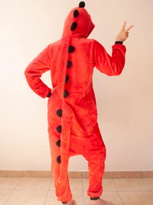 Red Dinosaur Adult Romper Pajamas With Hood For Sleeping Rest - Red - View 2