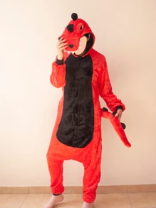 Red Dinosaur Adult Romper Pajamas With Hood For Sleeping Rest - Red - View 3