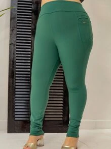 Plus Size Leggings - 軍綠色 - 查看 1