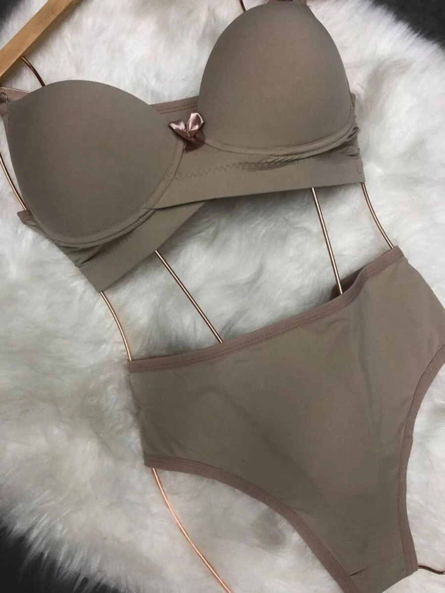 Plus Size Bra & Panty Sets - 鏽棕色 - 查看 1
