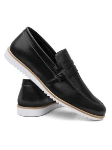 Sapato Social Masculino Brilhoso Confortável Estilo Clássico Solado Branco e Caramelo