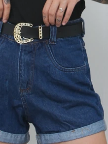 Women Denim Shorts - 深色水洗藍 - 查看 3