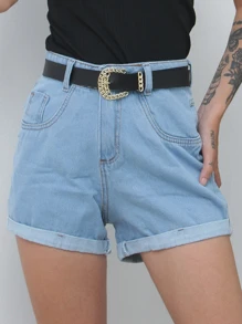 Women Denim Shorts - 淺色水洗藍 - 查看 1