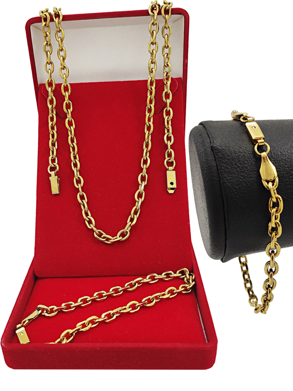 Corrente Masculina Cordão Conjunto Dourado 70 cm Cadeado + Pulseira Envio Expresso