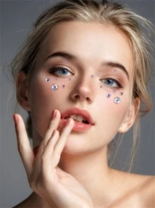 1 peças de adesivos de tatuagem de rosto de strass